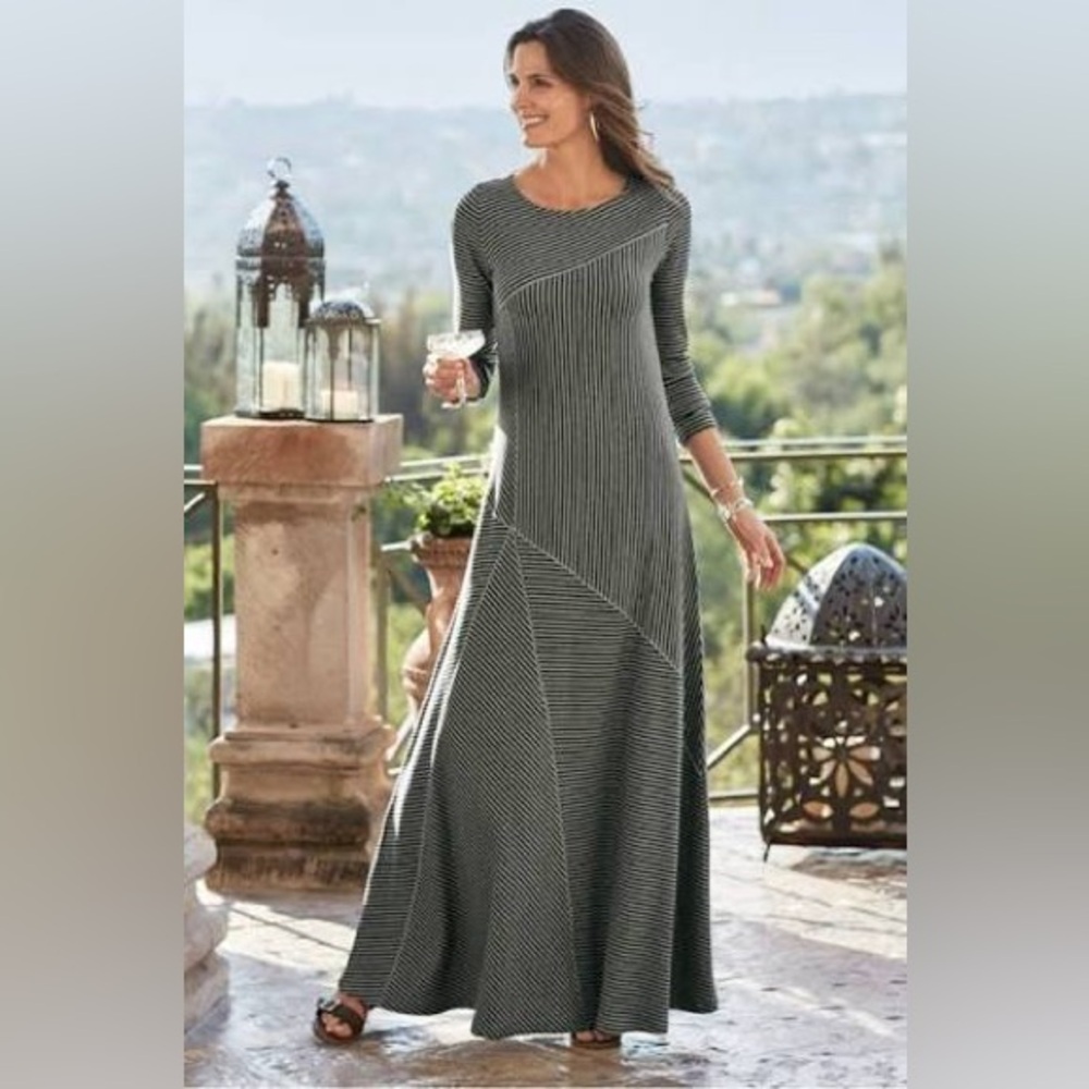 SOFT SURROUNDINGS Ryley Dress Black/Gray Stripe Combo Ribbed Size 1X